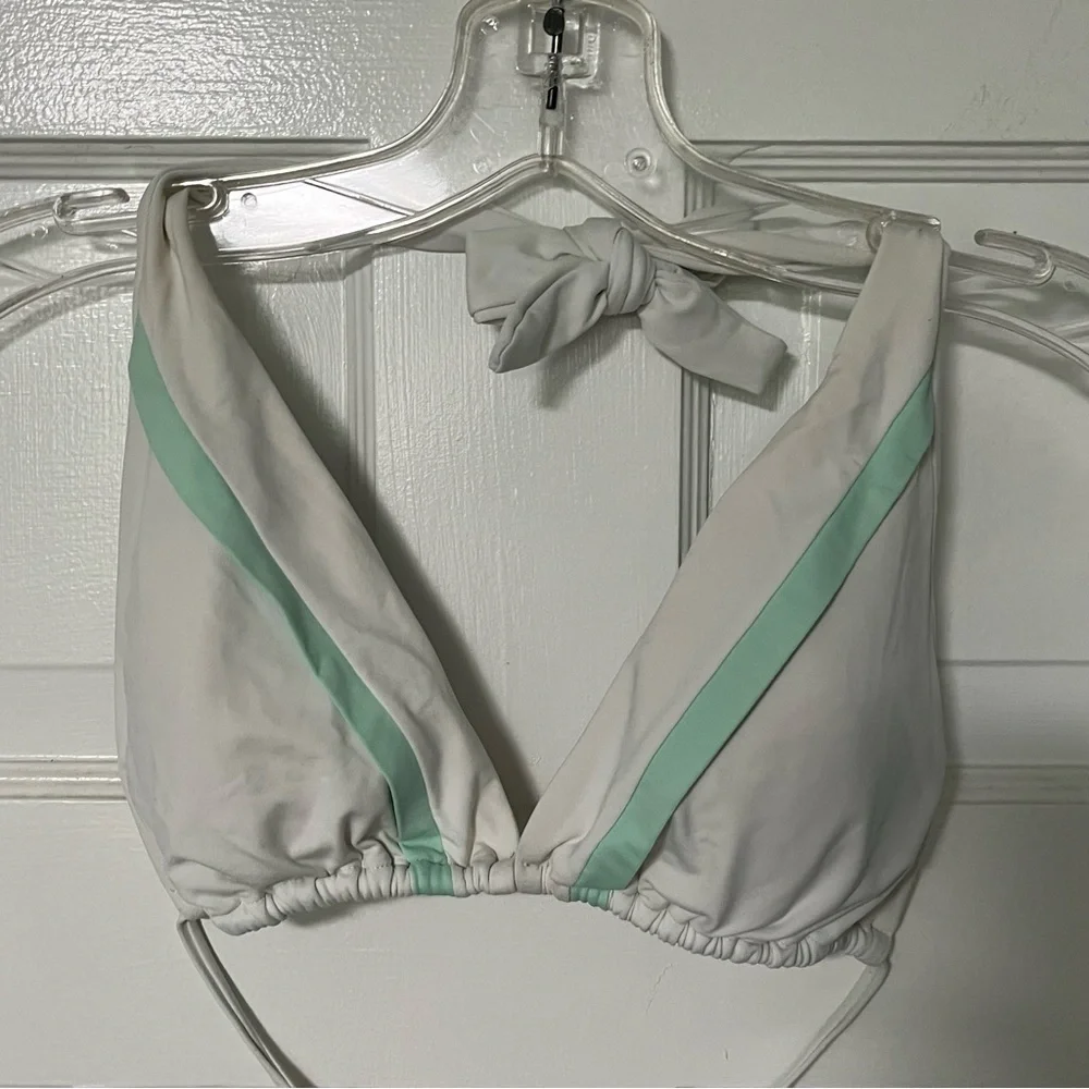 L*Space Aspen triangle design White and Mint bikini Top